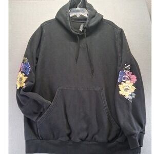 Adidas Women Hoodie Sweater Black Size 1X Floral‎ Sleeve Spellout